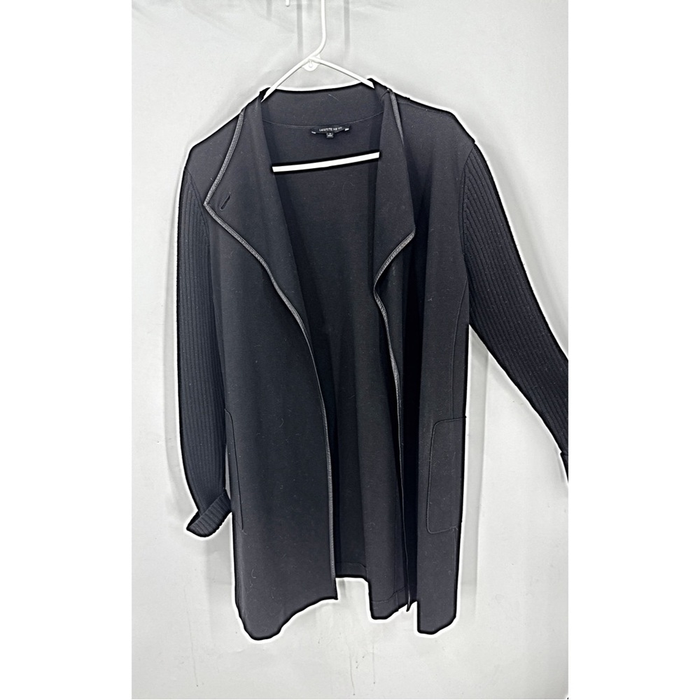 Lafayette 148 New York Black Knit with ribbed sweater sleeve med weight coat S
